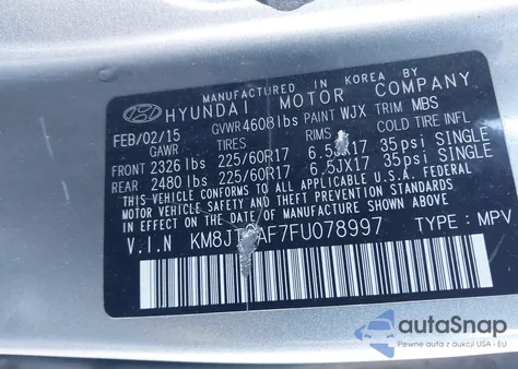 2015 Hyundai Tucson Gls из США, поврежденный, VIN KM8JTCAF7FU078997